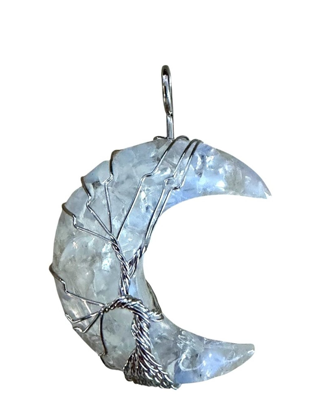 Crescent Moon Pendant Wire Wrapped Silver Tone Boho Witchy